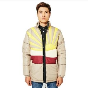 Wesc Vegan Landscape Puffer Jacket with High Collar Quilted Design Size Large